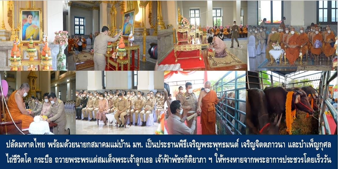 ปลัดกระทรวงมหาดไทย พร้อมด้วยนายกสมาคมแม่บ้านมหาดไทย เป็นประธานพิธีเจริญพระพุทธมนต์ เจริญจิตตภาวนา และบำเพ็ญกุศลไถ่ชีวิต โค กระบือ ถวายพระพรแด่สมเด็จพระเจ้าลูกเธอ เจ้าฟ้าพัชรกิติยาภา นเรนทิราเทพยวดี กรมหลวงราชสาริณีสิริพัชร มหาวัชรราชธิดา ให้ทรงหายจากพระอาการประชวรโดยเร็ววัน