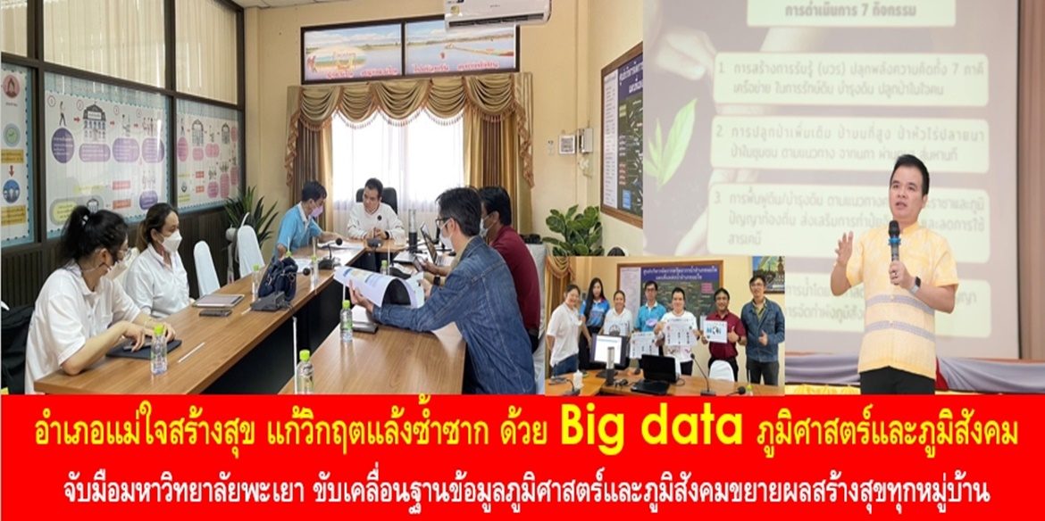 แม่ใจสร้างสุข แก้วิกฤตแล้งซ้ำซาก ด้วย Big data ภูมิศาสตร์และภูมิสังคม “นายอำเภอแม่ใจจับมือมหาวิทยาลัยพะเยา” ขับเคลื่อนฐานข้อมูลภูมิศาสตร์และภูมิสังคมขยายผลสร้างสุขทุกหมู่บ้าน