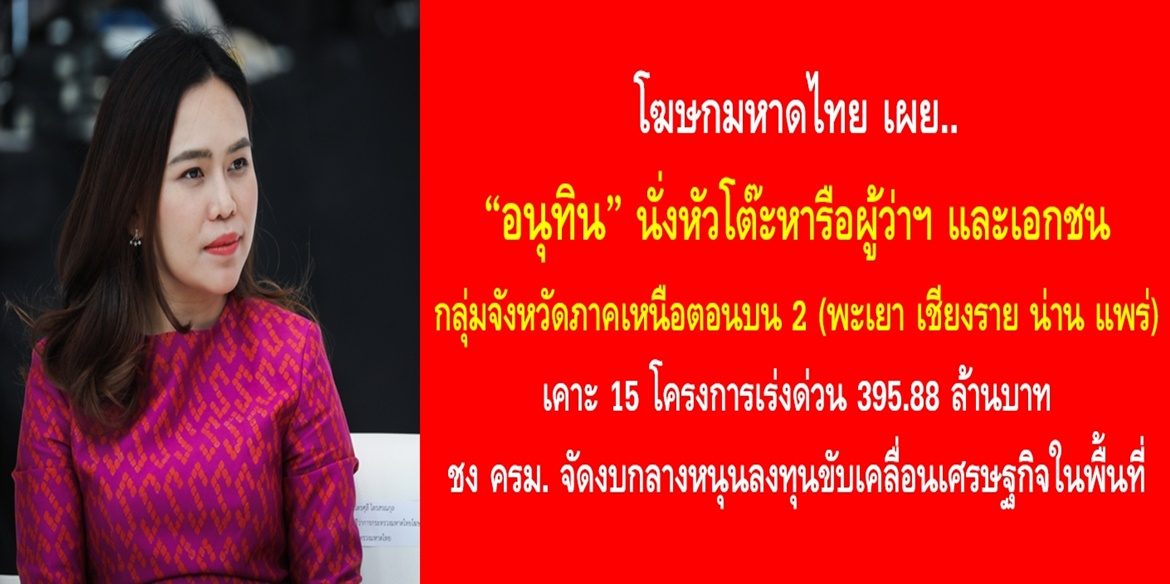 “อนุทิน” นั่งหัวโต๊ะหารือผู้ว่าฯ และเอกชนกลุ่มจังหวัดภาคเหนือตอนบน 2 (พะเยา เชียงราย น่าน แพร่) เคาะ 15 โครงการเร่งด่วน 395.88 ล้านบาท ชง ครม.จัดงบกลางหนุนลงทุนขับเคลื่อนเศรษฐกิจในพื้นที่