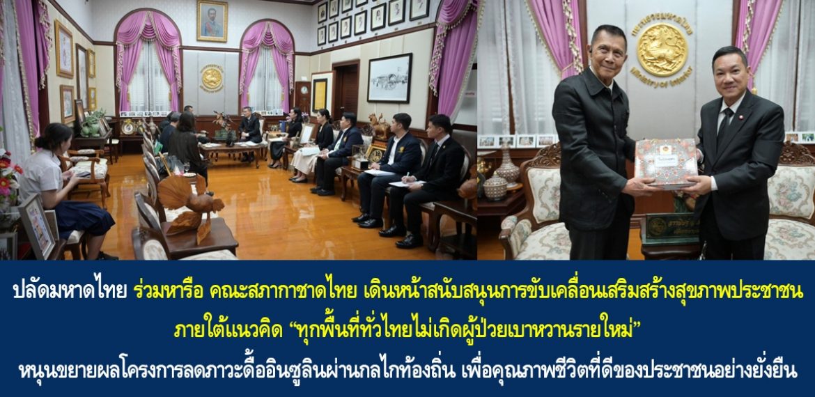 ปลัดมหาดไทยร่วมหารือคณะสภากาชาดไทย เดินหน้าสนับสนุนการขับเคลื่อนเสริมสร้างสุขภาพประชาชน ภายใต้แนวคิด “ทุกพื้นที่ทั่วไทยไม่เกิดผู้ป่วยเบาหวานรายใหม่” หนุนขยายผลโครงการลดภาวะดื้ออินซูลินผ่านกลไกท้องถิ่น เพื่อคุณภาพชีวิตที่ดีของประชาชนอย่างยั่งยืน